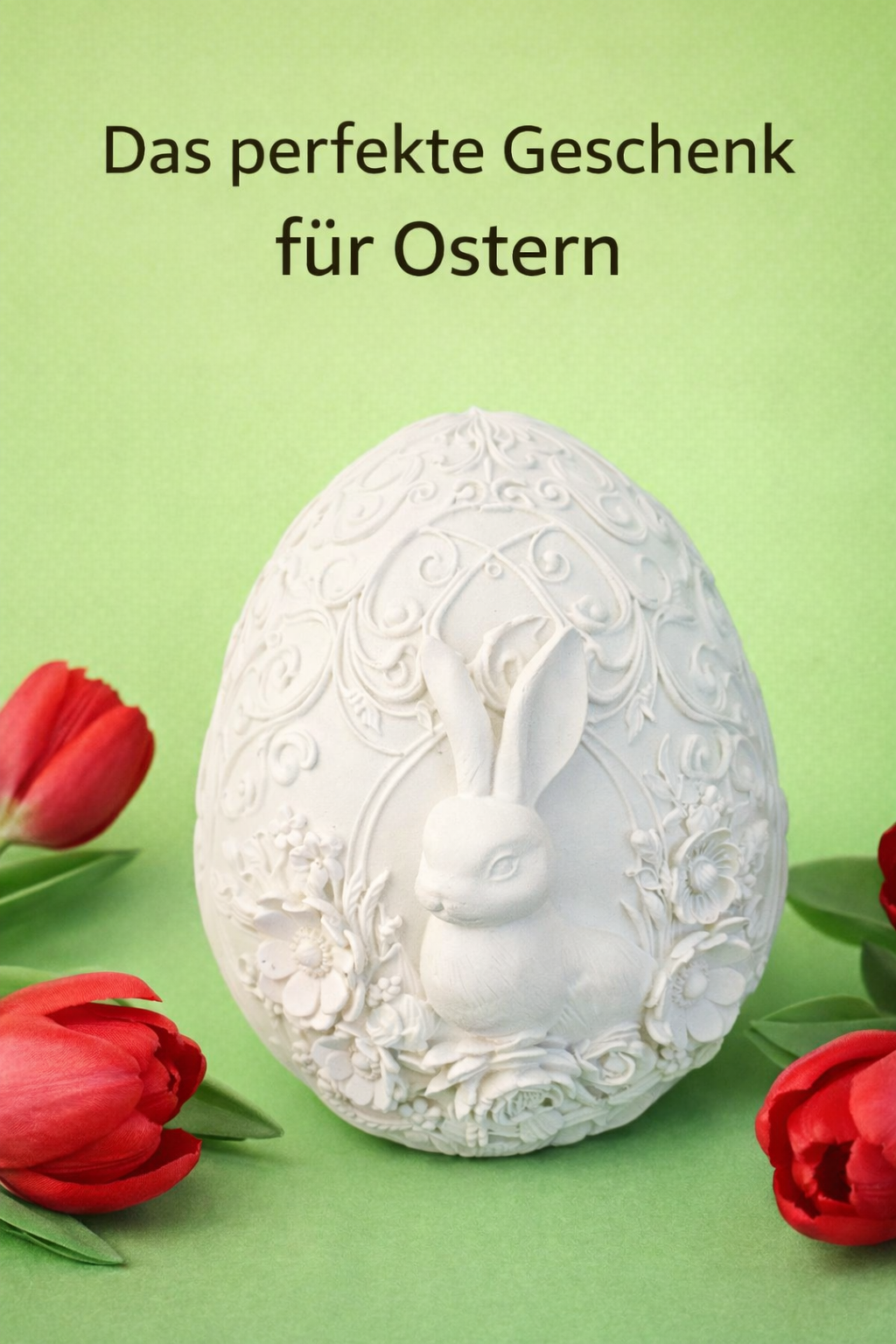 Ei mit Hasenrelief und Verzierungen (Vorder- und Rückseite)