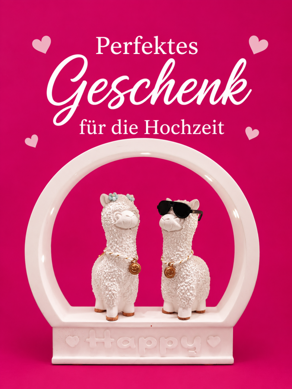 Rundbogen "Happy" mit Licht,  Alpaka mit Blümchen und Alpaka mt Sonnenbrille, beide mit Kette