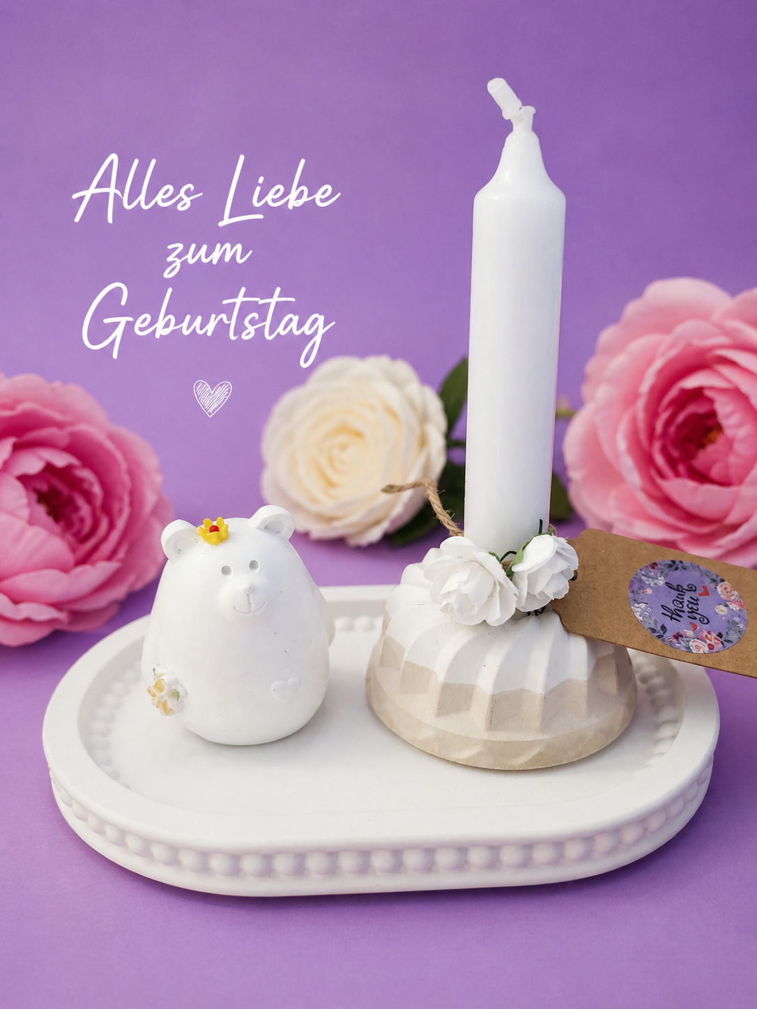 Bärchen mit GuggelhupfKerzenhalter auf Tablett