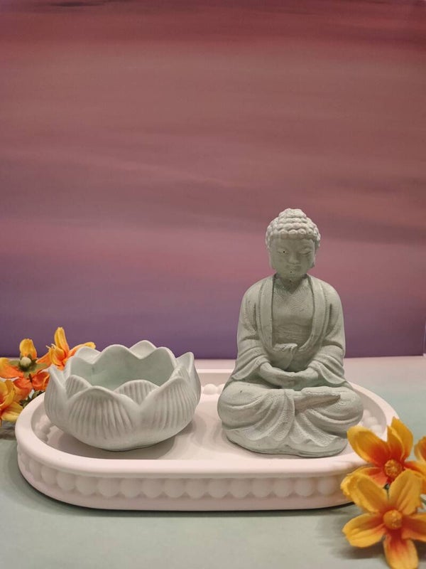 Set großer Buddha, Lotusblume (Teelicht), große ovale Perlenschale