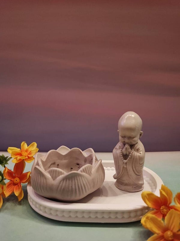 Set Shaolinmönch, Lotusblume (Teelicht), kleine ovale Perlenschale