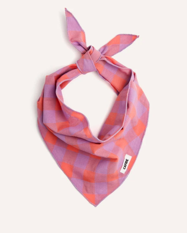 Gepersonaliseerde Hondenbandana Lila & Oranje Check | Met naam geborduurd