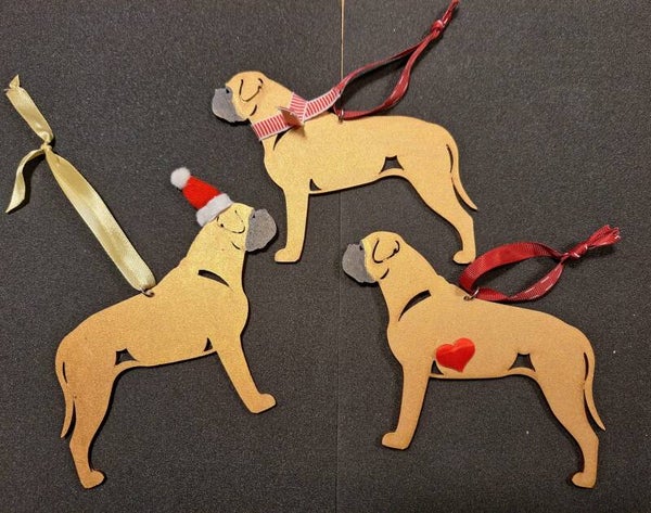 Bull Mastiff handgemaakte kerstornamenten set .