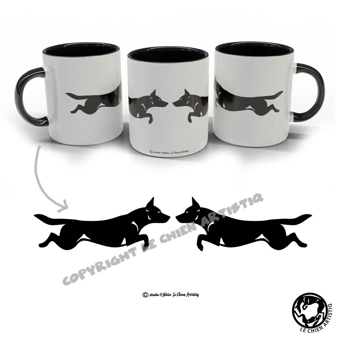 Australian Kelpie springend ! CLASSY wit / zwart beker