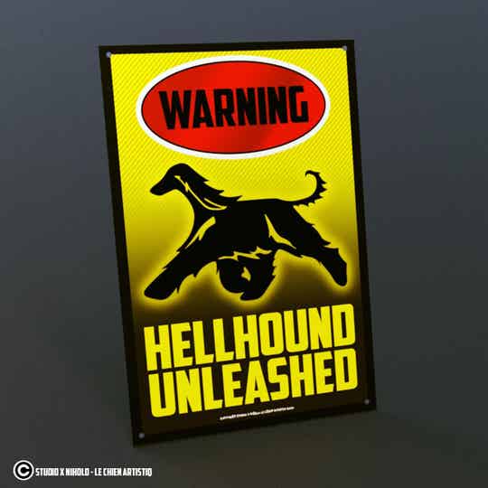 Afghaanse Windhond ! dravend, waakbord HELLHOUND serie