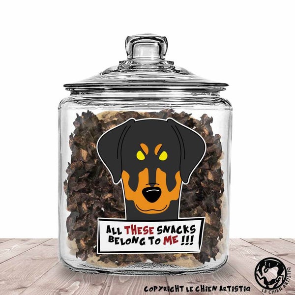 Dobermann ! Angry Dogs Glazen Pot met of zonder Supersnacks! personaliseerbaar !