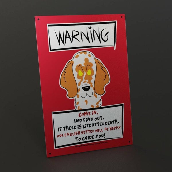 Engelse Setter ! blue & orange belton !  waakbord ANGRY DOGS serie, PERSONALISEERBAAR ! 