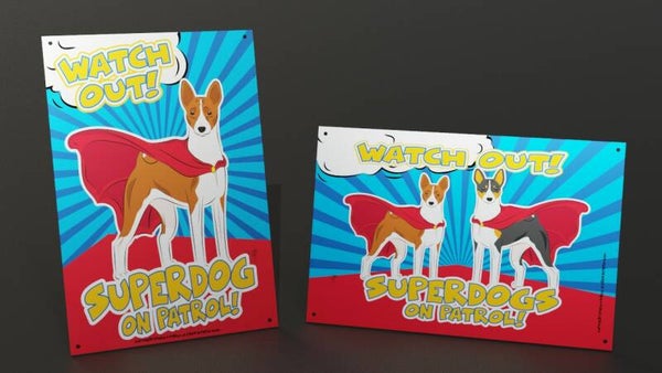 Basenji ! SUPERHOND! waakbord ! drie kleurslagen !