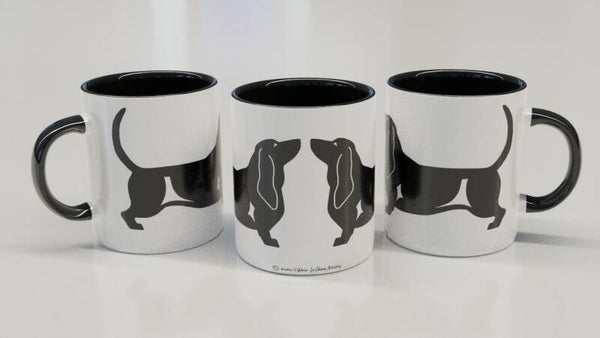 Bassethound ! CLASSY wit / zwart beker