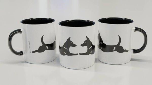 Podengo Portugues Pequeno gladhaar ! CLASSY wit / zwart beker