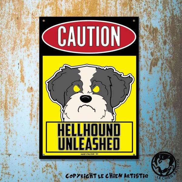 Boomer ! waakbord ANGRY DOGS geel ! 2 kleurslagen !