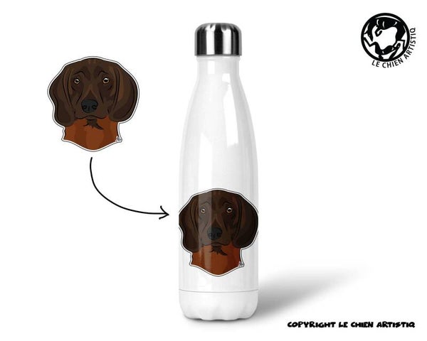 Bayerische Gebirgsschweisshund ! COMIC kopstudie ! thermosfles 500ml ( naam optie ! )