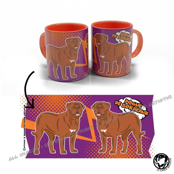 Bordeaux Dog / Dogue Du Bordeaux ! COMIC stijl paars/oranje beker!