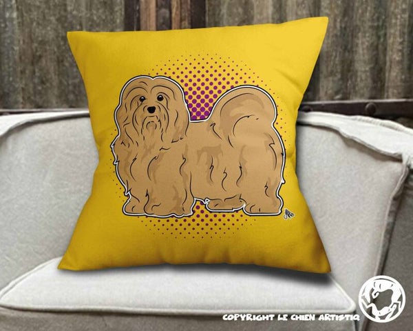 Havanezer ! kussen COMIC stijl ! achtergrond kleur naar keuze !