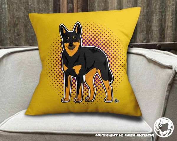 Australian Kelpie  ! kussen COMIC stijl ! 4 kleurslagen ! achtergrond kleur naar keuze !