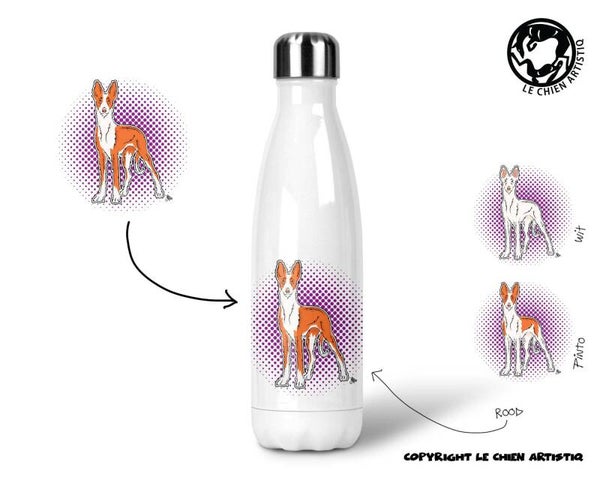 Podenco Ibicenco ruwharig ! COMIC ! thermosfles 500ml ( naam optie ! )