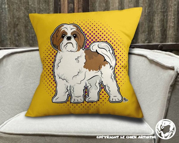 Shih Tzu ! kussen COMIC stijl ! achtergrond kleur naar keuze !