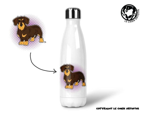 Teckel ruwharig ! COMIC ! thermosfles 500ml ( naam optie ! )