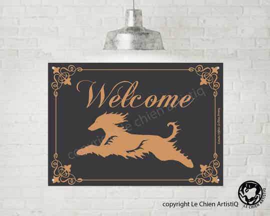 Afghaanse Windhond coursing ! silhouet lijn welkom bord , kies uit vier kleuren !