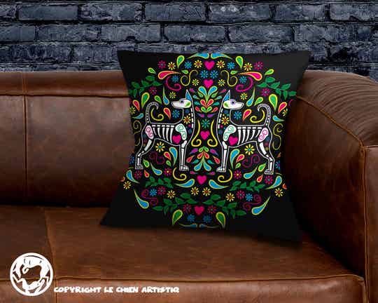Xoloitzcuintle / Mexicaanse Naakthond  ! kussen SUGAR SKULL stijl !