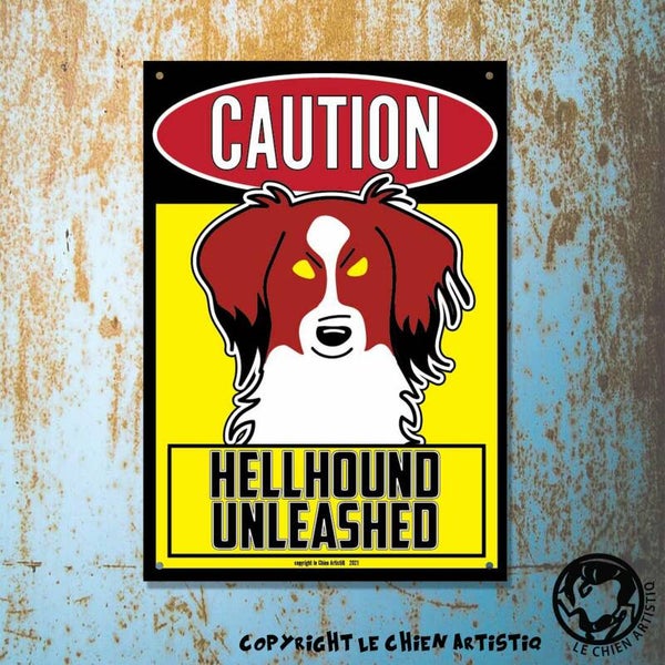 Kooikerhondje ! waakbord ANGRY DOGS geel !