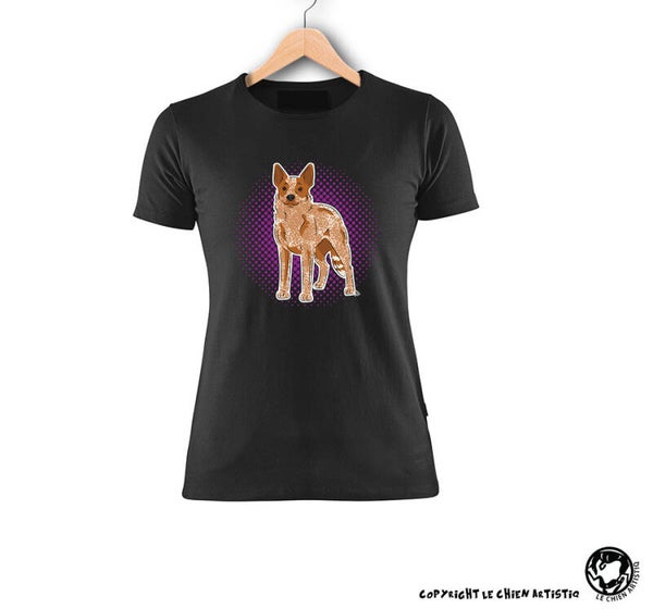 Australian Cattle Dog ! "Comic" T-shirt > Dames of Unisex model, TWEE kleurslagen!