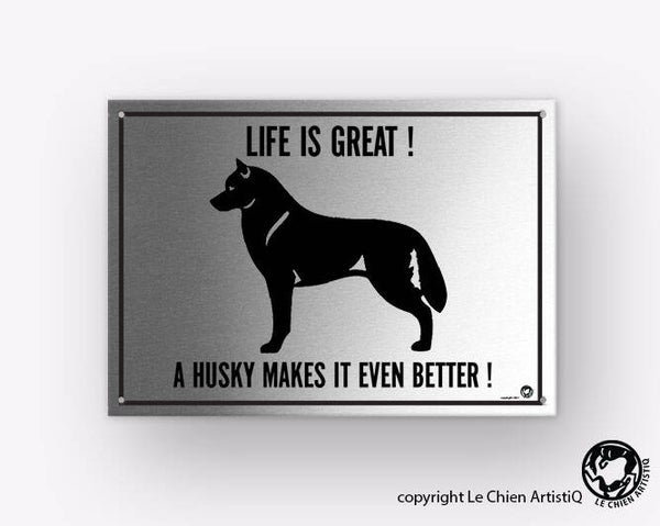 Siberische Husky ! silhouet ! LIFE IS GREAT ! aluminium bord