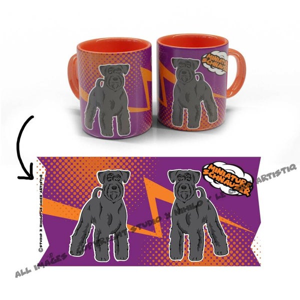 Dwergschnauzer ! COMIC stijl paars/oranje beker! div.kleurslagen