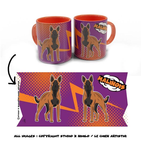 Mechelse Herdershond / Mechelaar COMIC stijl paars/oranje beker!