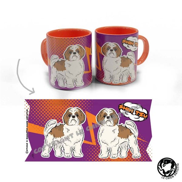 Shih Tzu COMIC stijl paars/oranje beker!
