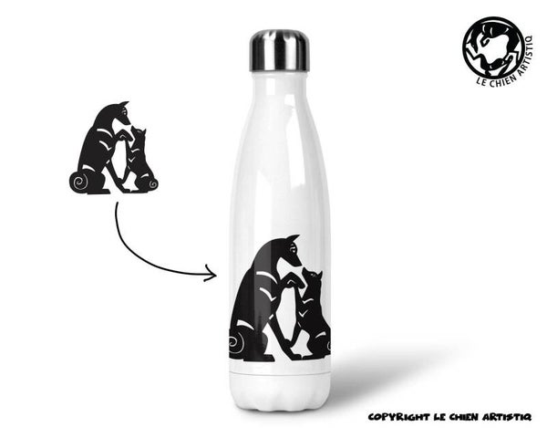 Basenji met pup ! silhouet ! thermosfles 500ml