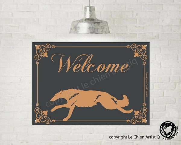 Barzoi coursing ! silhouet lijn welkom bord , kies uit vier kleuren !