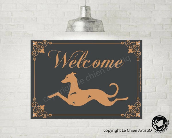 Italiaans Windhondje ! silhouet lijn welkom bord , kies uit vier kleuren !