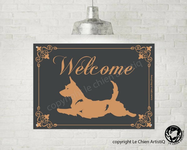 Podengo Portugues Pequeno ruwharig !  silhouet lijn welkom bord , kies uit vier kleuren !