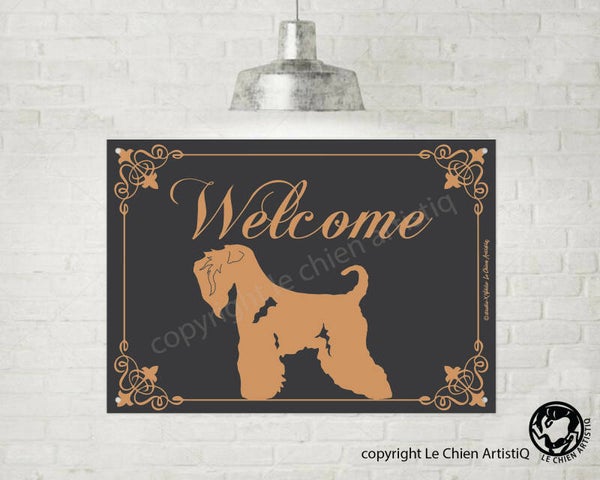 Soft Coated Wheaten Terrier !  silhouet lijn welkom bord , kies uit vier kleuren !