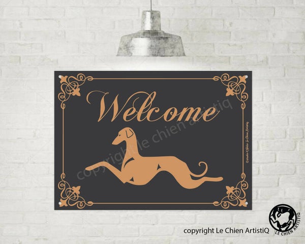 Sloughi !  silhouet lijn welkom bord , kies uit vier kleuren !