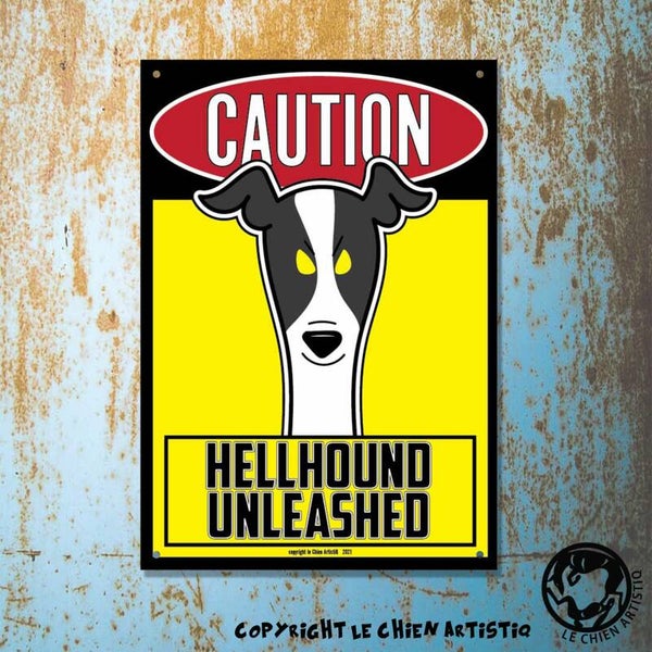Whippet ! waakbord ANGRY DOGS geel ! 3 kleurslagen !