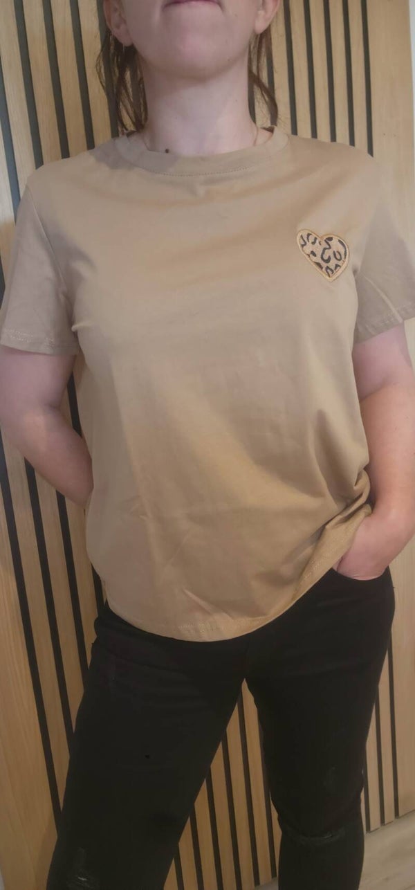 Tee shirt col rond camel