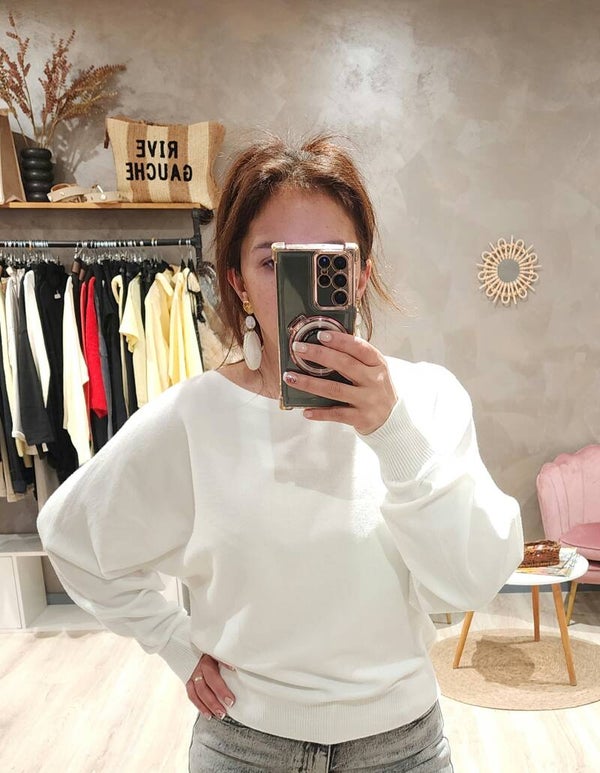 Pull manche chauve souris blanc