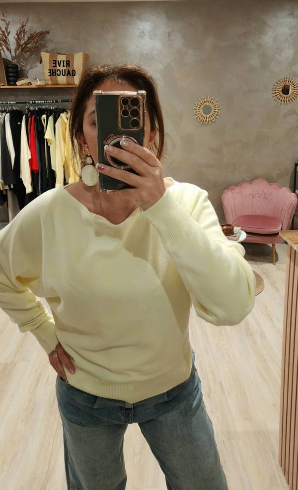 Pull manche chauve souris jaune