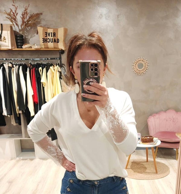 Pull col V Blanc