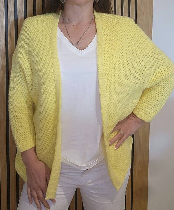 Gilet  nid d'abeille manche chauve souris jaune
