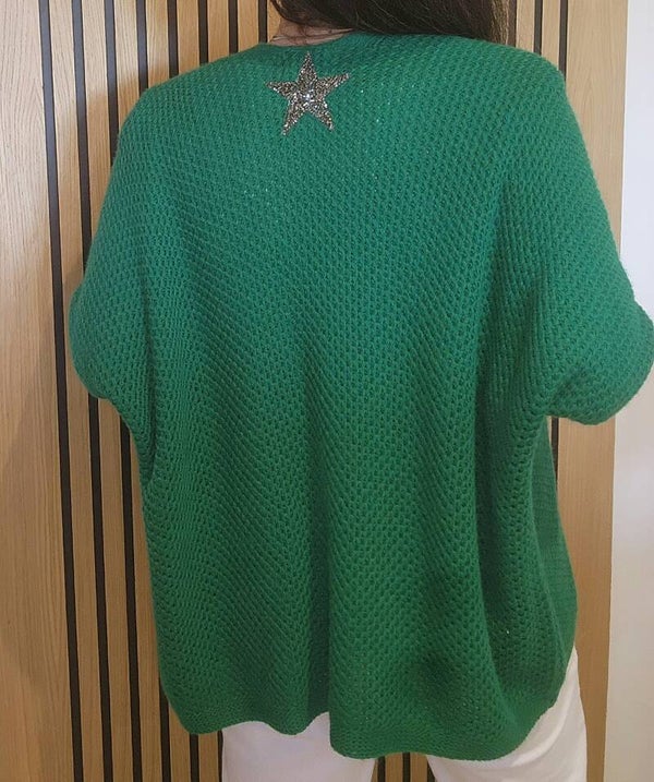 Gilet nid d'abeille  manche chauve souris vert