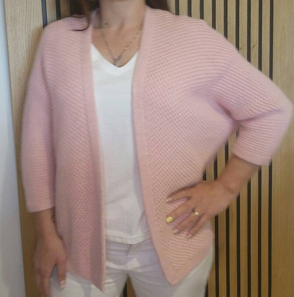 Gilet nid d'abeille  manche chauve souris  rose