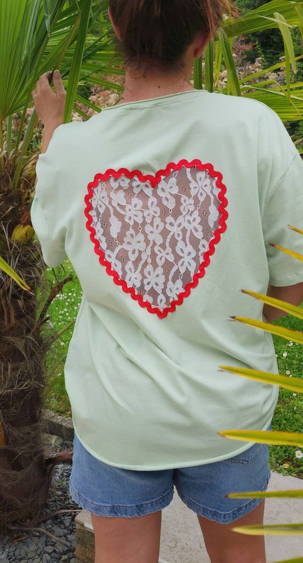 Tee Shirt Coeur Vert D'eau