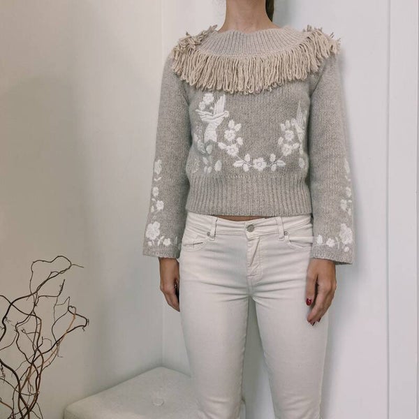Blugirl FW ‘21: geborduurde trui met franjes