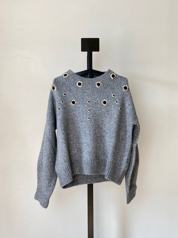 FW '20 Pinko: grijze trui met metaal detail