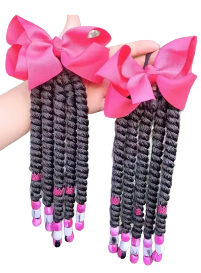 2PCS- Afro Twist Hair Extensions with Beads & Bow Bundle