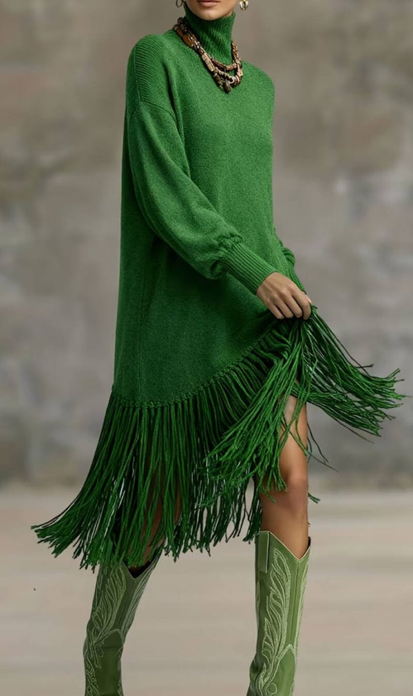 Green Bohemian Knit Dress