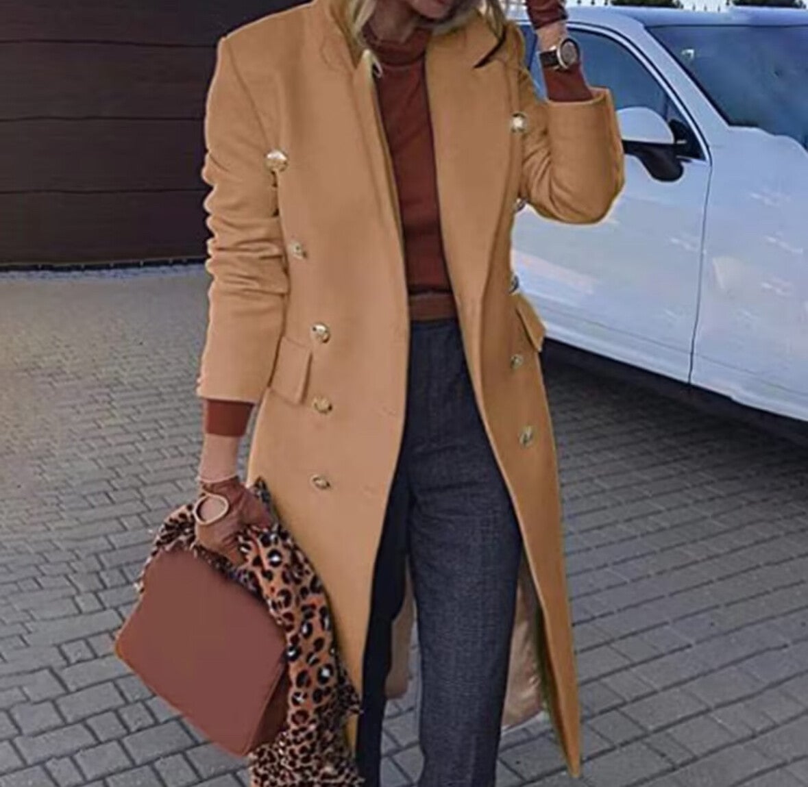 Plus size winter double breasted coat